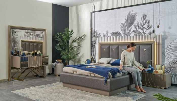 Camera da letto set Letto matrimoniale Letto Marrone Set 4 pezzi Tavolino Console Nuovo