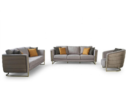Set di divani in tessuto grigio moderno, composto da 3 pezzi.