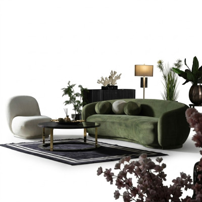 Set di divani in tessuto moderni, divano imbottito verde 2 pezzi.   Set di divani in tessuto moderni, divano imbottito verde composto da 2 pezzi.