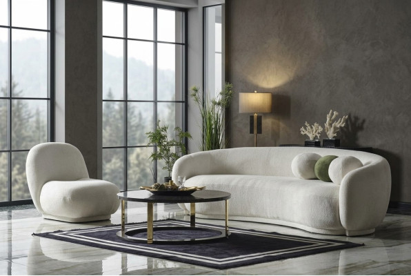 Divano componibile Divano divano in tessuto Bianco Divano imbottito moderno Set 2 pezzi Divano