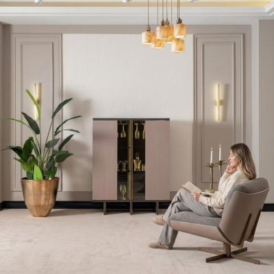 Mobile bar Gruppo Vetrina Poltrona Legno Beige Armadio Soggiorno 2 pezzi