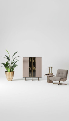 Mobile bar Gruppo Vetrina Poltrona Legno Beige Armadio Soggiorno 2 pezzi