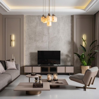 Soggiorno Set poltrona RTV mobiletto TV Tavolini da caffè Legno Beige 6 pezzi