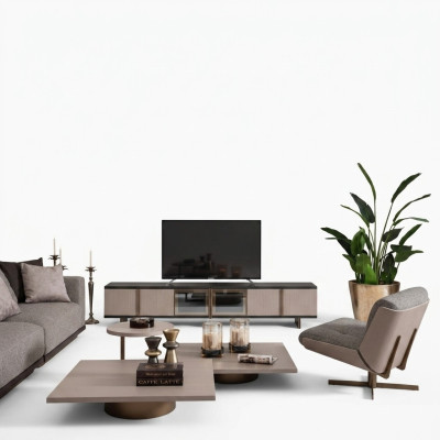 Soggiorno Set poltrona RTV mobiletto TV Tavolini da caffè Legno Beige 6 pezzi