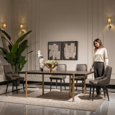 Tavolo da pranzo Tavolo da pranzo Tavolo Sala da pranzo Legno Marrone Moderno Oro Design