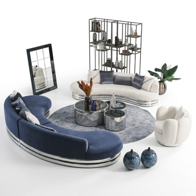Set di divani completo in tessuto divano imbottito divano blu 3 pz.