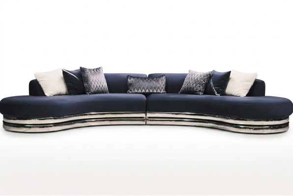Divano Divano 5 posti divano imbottito Grande divano in tessuto Blu Design moderno