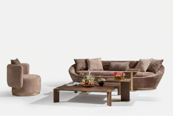 Set di divani in tessuto divano a tre posti poltrona beige.