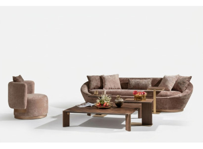Set di divani in tessuto divano a tre posti poltrona beige.