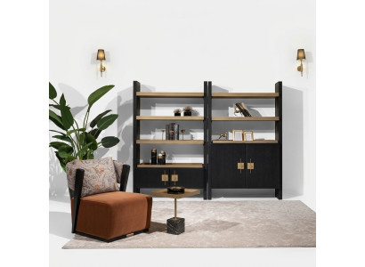Set poltrona relax Sedia Tessuto Tavolino Set scaffali 5 pezzi Arancione