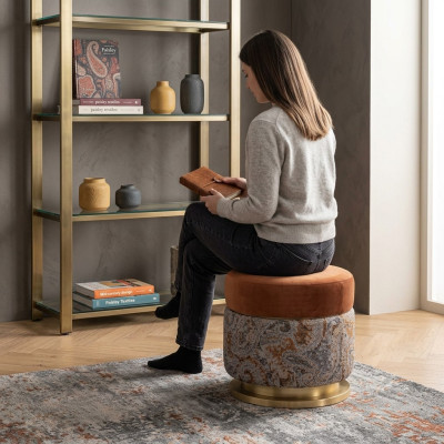 Seduta pouf Sgabello Puff Poggiapiedi Pouf in stoffa Arancione Sgabello rotondo