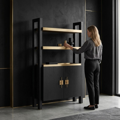 Armadio con scaffali Armadio in legno Armadi in legno Nero Design Oro Nuovo