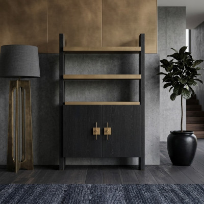 Armadio con scaffali Armadio in legno Armadi in legno Nero Design Oro Nuovo