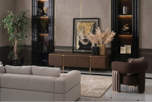 Set di 3 pezzi moderno in beige per divano angolare, poltrona, divano in tessuto, TV e mobile basso.   Set di 3 pezzi moderno in beige per divano ad angolo, poltrona, divano in tessuto, TV e mobile basso.