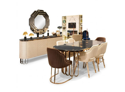 Gruppo da pranzo angolo cottura tavolo sedie beige set 9 pezzi lusso sala da pranzo in legno