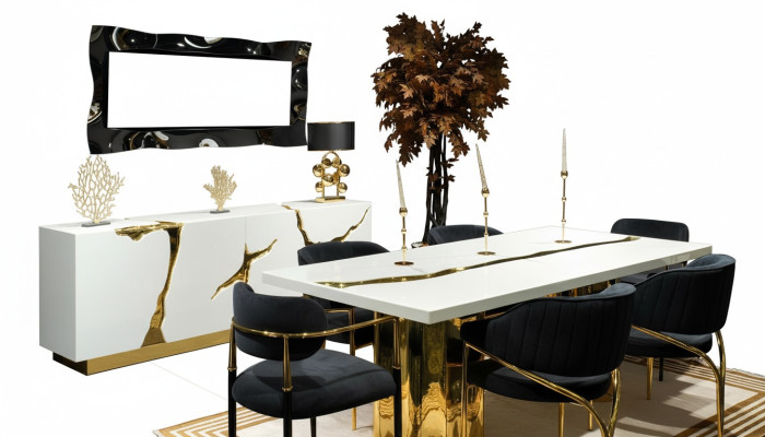 Mobili da sala da pranzo Set da pranzo Angolo pranzo Tavolo da pranzo di lusso Sedie Bianco 9 pezzi Legno Mobili da sala da pranzo, set da pranzo, angolo pranzo, tavolo da pranzo di lusso, sedie bianche, 9 pezzi, in legno.