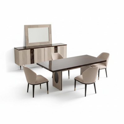 Angolo pranzo Sala da pranzo Set da pranzo di lusso Tavolo da pranzo Sedie Beige Legno Set 7 pezzi