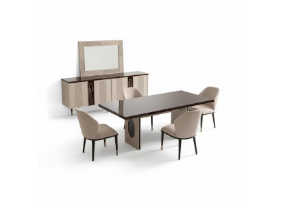 Angolo pranzo Sala da pranzo Set da pranzo di lusso Tavolo da pranzo Sedie Beige Legno Set 7 pezzi