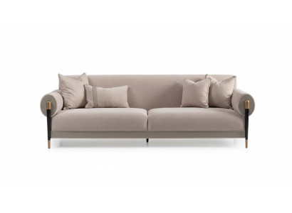 Divano in tessuto a tre posti, divano a 3 posti, divano imbottito dal design moderno beige nuovo.