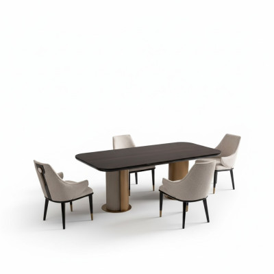 Gruppo da pranzo di lusso Sala da pranzo Tavolo da pranzo Angolo cottura Sedie Beige Legno Set 7pz