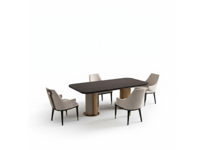 Gruppo da pranzo di lusso Sala da pranzo Tavolo da pranzo Angolo cottura Sedie Beige Legno Set 7pz