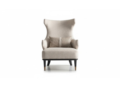 Lussuosa poltrona moderna ad un posto in stile orecchione in tessuto beige per il soggiorno moderno.
