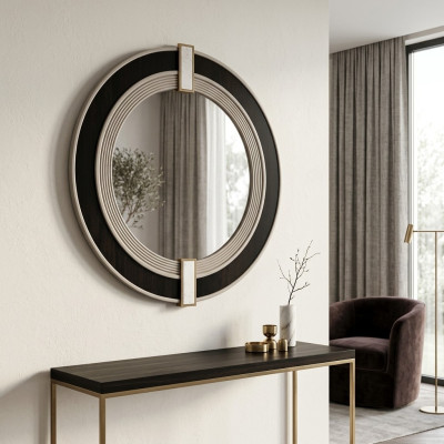 Specchio Specchio da parete Specchio decorativo Specchio d'ingresso Moderno Nero Rotondo