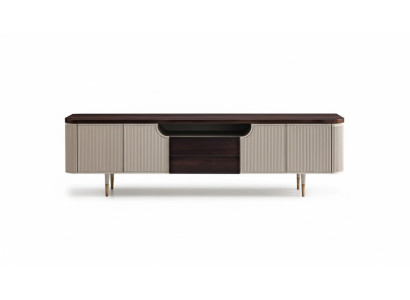 Mobile porta TV RTV basso in legno color beige, tavolino moderno per soggiorno.