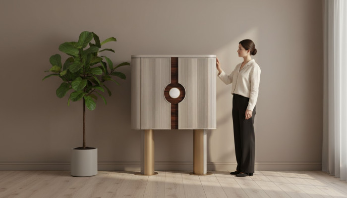 Mobile bar armadietto bevande in legno Beige armadio in legno disegno bottiglie bar.