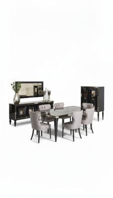 Grande tavolo da pranzo, set da pranzo, sala da pranzo, tavolo da pranzo, sedie 10 pezzi nero legno