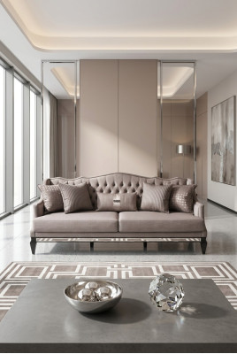 Divano Chesterfield a 3 posti in stoffa grigia