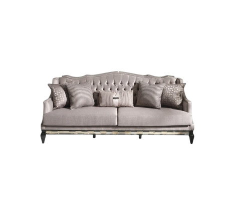 Divano Chesterfield a 3 posti in stoffa grigia