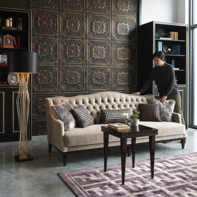 Soggiorno set divano 3 posti Tavolino Chesterfield divano imbottito grigio