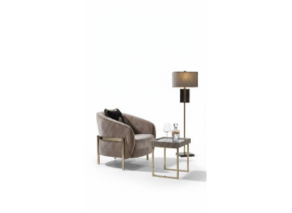 Set da soggiorno completo: poltrona, tavolino, poltrona con schienale alto in tessuto beige