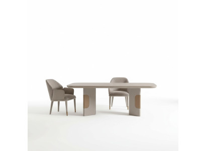 Gruppo da pranzo per sala da pranzo, angolo pranzo, tavolo sedie set 7 pezzi beige.