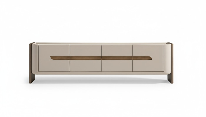 Mobile porta TV basso Beige in legno Armadio moderno per soggiorno.