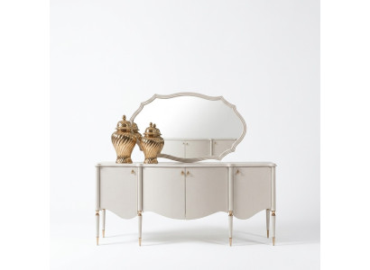 Gruppo credenza con specchio mobiletto armadio in legno beige set di comodini