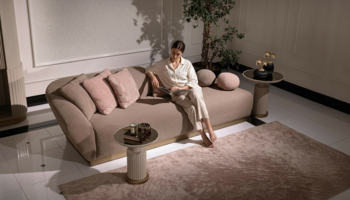 Chaiselongue Gruppo Divano Tavolini da Salotto Imbottiti Tessuto Moderni Set 3 Pezzi