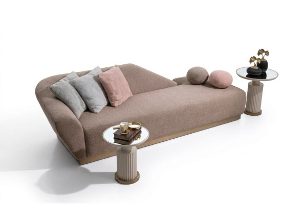 Chaiselongue Gruppo Divano Tavolini da Salotto Imbottiti Tessuto Moderni Set 3 Pezzi