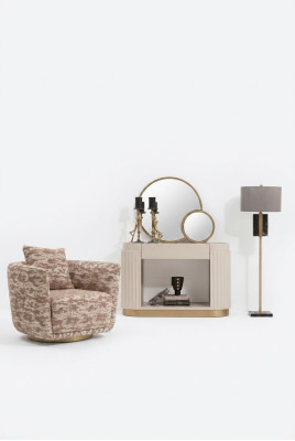 Set soggiorno poltrona, comodino, specchio in tessuto beige, legno, relax 3 pezzi  Set soggiorno poltrona, comodino, specchio in tessuto beige, legno, relax 3 pezzi