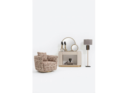 Set soggiorno poltrona, comodino, specchio in tessuto beige, legno, relax 3 pezzi  Set soggiorno poltrona, comodino, specchio in tessuto beige, legno, relax 3 pezzi