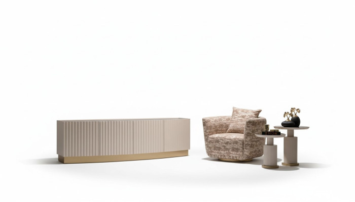 Soggiorno Completo Set 4 pezzi Poltrone, Credenza, Tavolini Beige