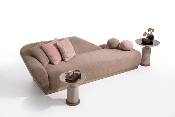 Chaise longue, lettino reclinabile, poltrona sdraio, divano beige moderno in tessuto imbottito