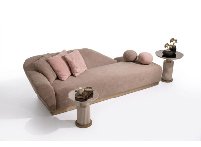 Chaise longue, lettino reclinabile, poltrona sdraio, divano beige moderno in tessuto imbottito