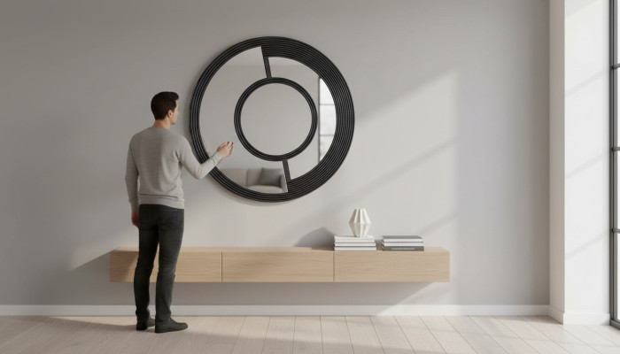 Specchio da parete rotondo specchio decorativo design moderno soggiorno nero