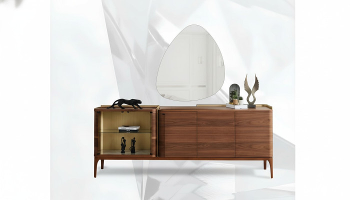 Mobile con specchio credenza mobiletto in legno marrone cassettiera design