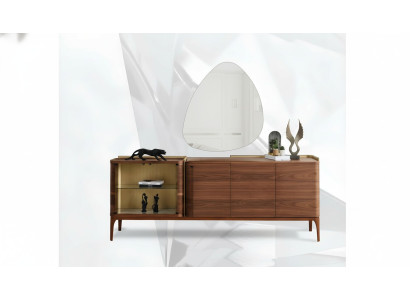Mobile con specchio credenza mobiletto in legno marrone cassettiera design