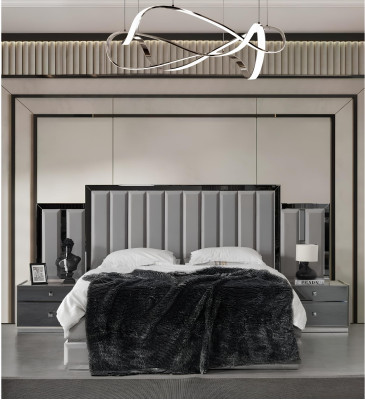 Camera da letto completa Letto matrimoniale Comodini 4 pezzi Grigio Armadio