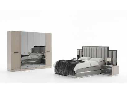 Camera da letto completa Letto matrimoniale Comodini 4 pezzi Grigio Armadio