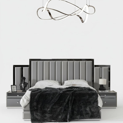Set da camera da letto matrimoniale con letto e comodini grigi, armadio  Set da camera da letto matrimoniale con letto e comodini grigi, armadio